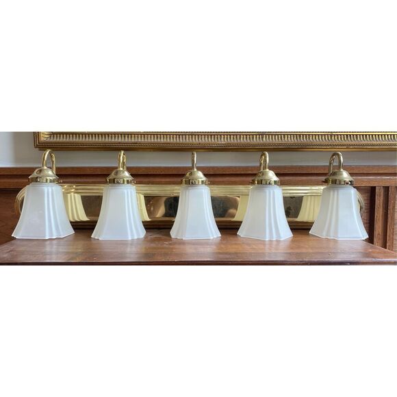 Art Deco Style Vanity Sconce 5 Light with Frosted Bell Shades - Picture 3 of 7